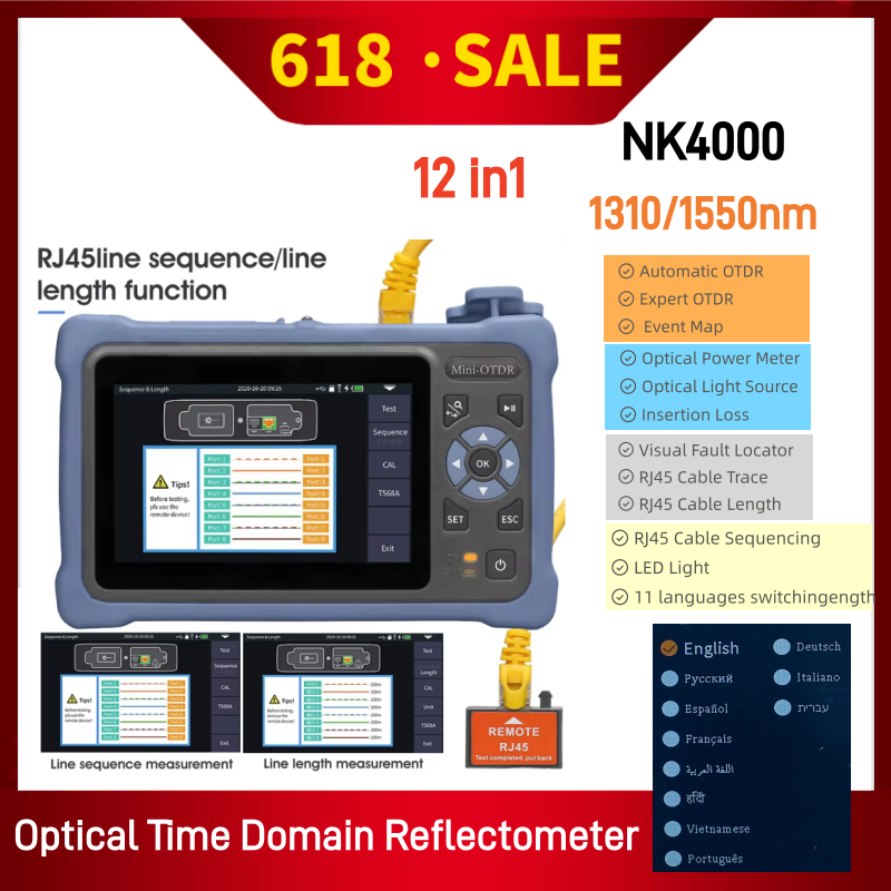 Optical Time Domain Reflectometer Otdr 1310 1550Nm - เครื่องทดสอบสายเคเบิลอีเธอร์เน็ตแบบพกพา MINI OTDR 1310/1550nm 26/24dB 12in1