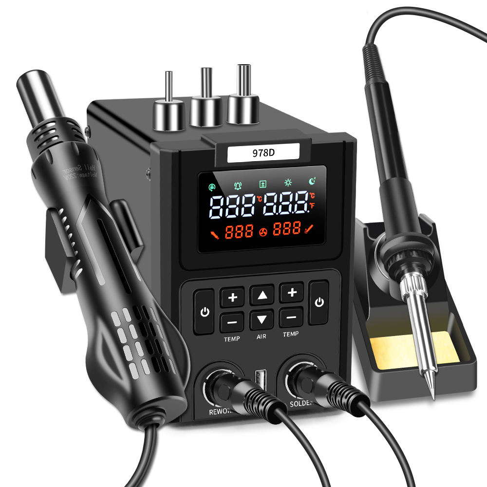 Smd Rework Station Hot Air Soldering 2 In 1 - ปืนลมร้อนแบบดิจิตอล LED คู่ พร้อมหัวแร้งบัดกรี 2-in-1 สถานีรีเวิร์ค