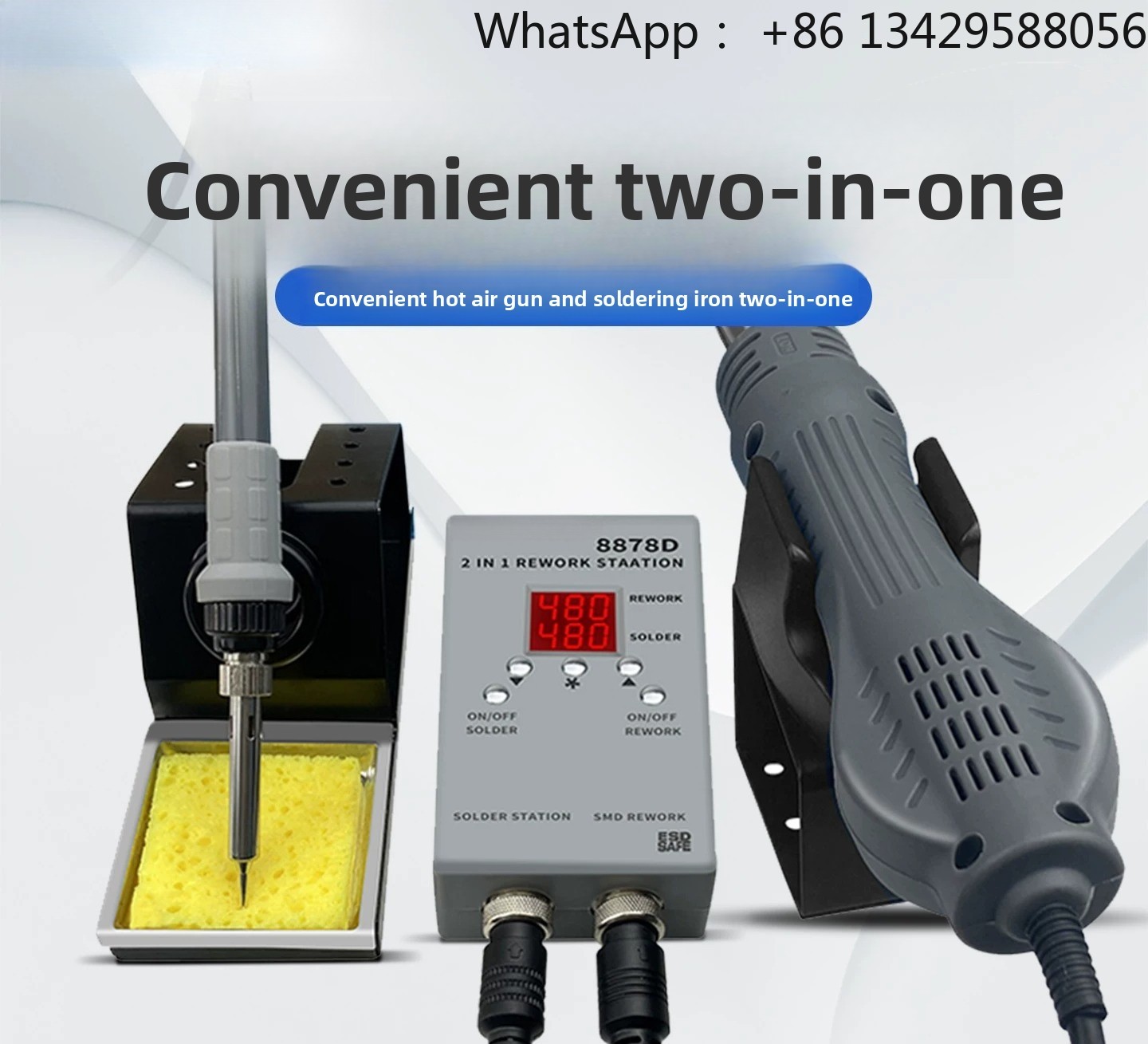 Smd Rework Station Hot Air Soldering 2 In 1 - 8878D สถานีซ่อมแซม 2-in-1 – ชุดเครื่องเป่าลมร้อนและหัวแร้งบัดกรี 750W,