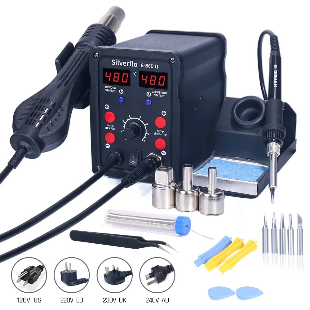 Silverflo 8586D สถานีบัดกรี 2  - Smd Rework Station Hot Air Soldering 2 In 1 บทวิจารณ์และราคา