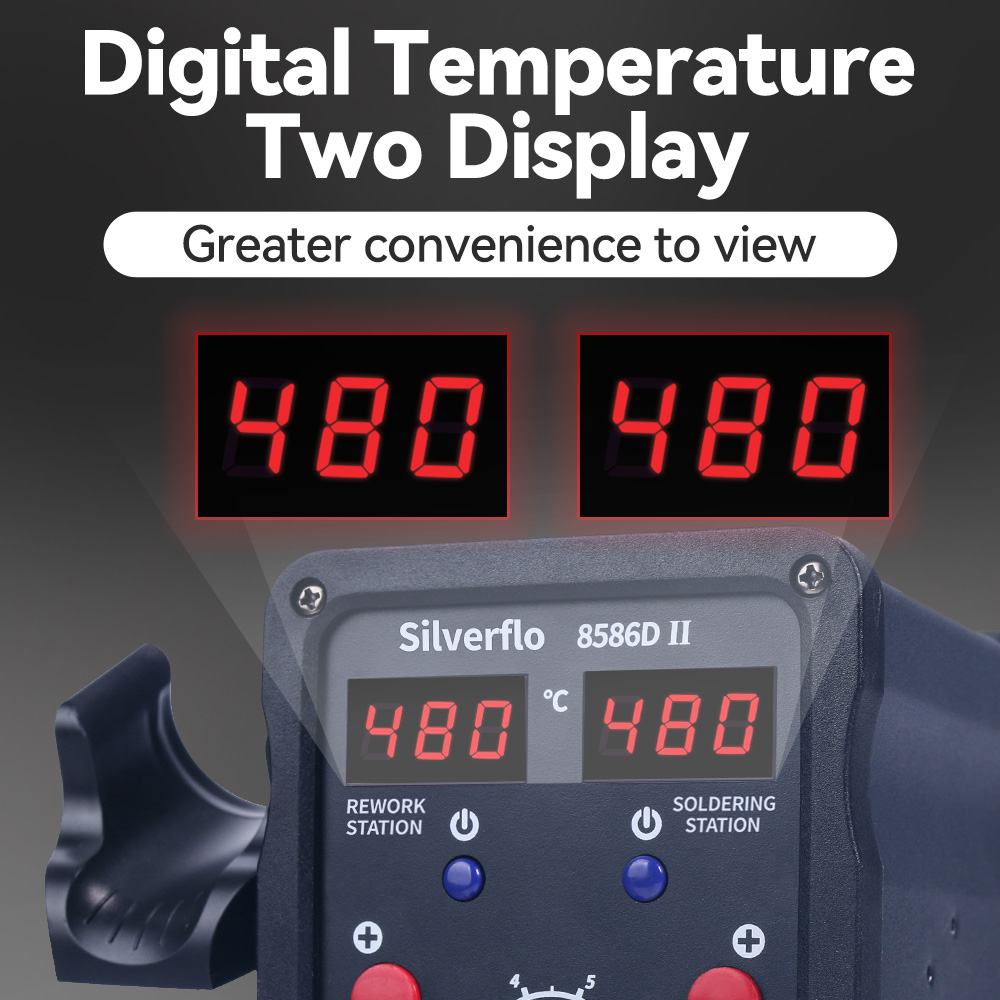 Silverflo 8586D สถานีบัดกรี 2  - Smd Rework Station Hot Air Soldering 2 In 1 บทวิจารณ์และราคา
