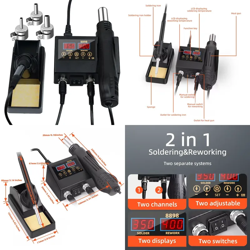 หัวแร้งลมร้อน LED ดิจิตอล 60W  - Smd Rework Station Hot Air Soldering 2 In 1 บทวิจารณ์และราคา