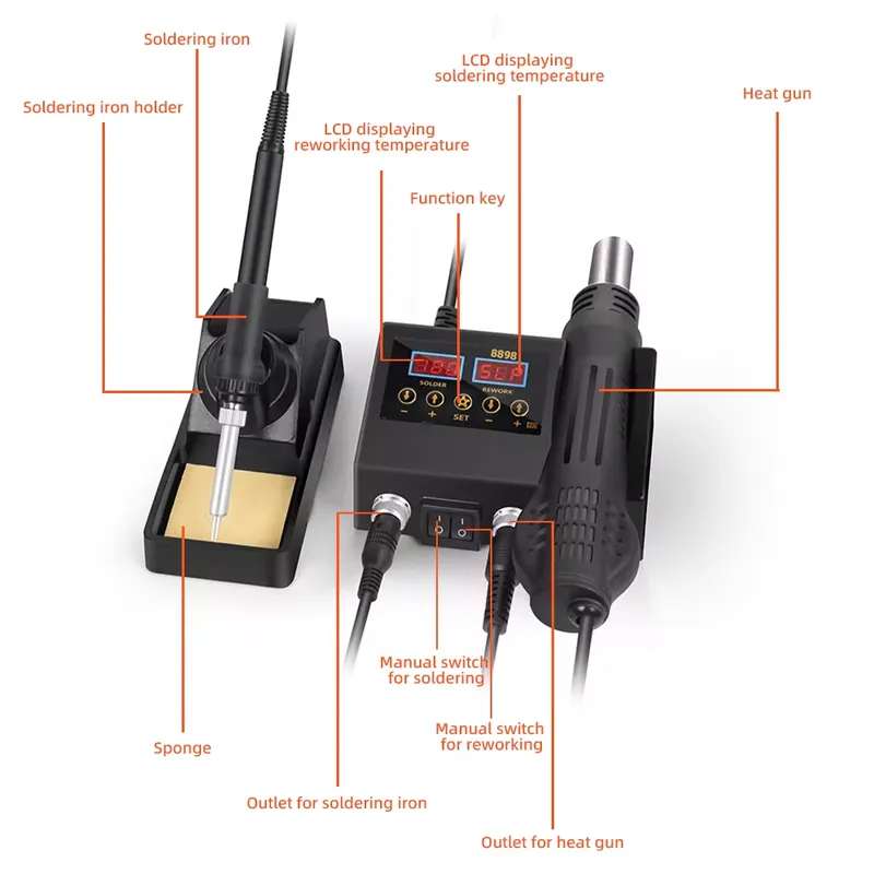 หัวแร้งลมร้อน LED ดิจิตอล 60W  - Smd Rework Station Hot Air Soldering 2 In 1 บทวิจารณ์และราคา