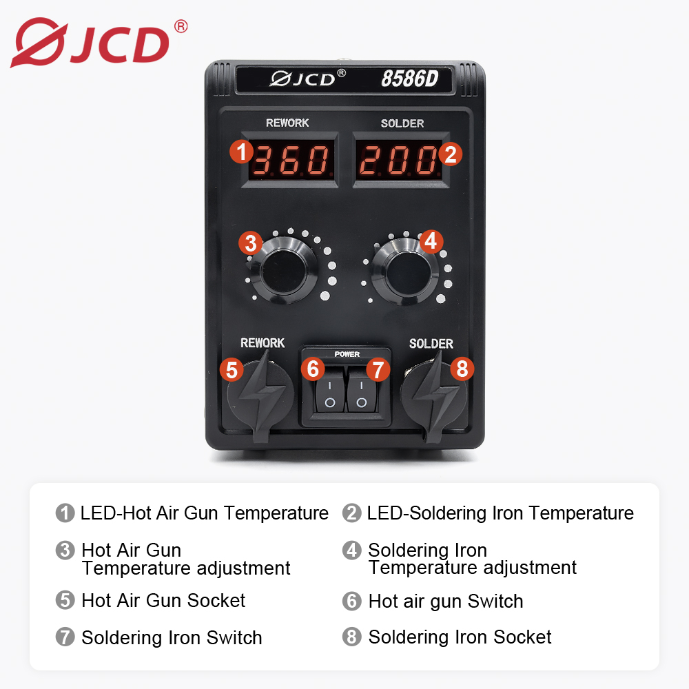 JCD 8586D 2-in-1 สถานีบัดกรี H - Smd Rework Station Hot Air Soldering 2 In 1 บทวิจารณ์และราคา
